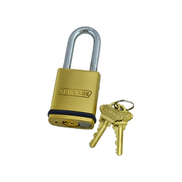 Gold padlock with two keys.