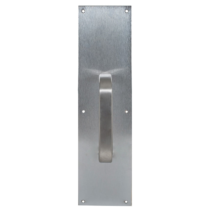 Trimco 10143630 4" x 16" Square Corner Pull Plate with 6" 1199 Pull Satin Stainless Steel Finish