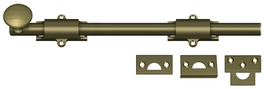 Deltana 12SB5 12" Surface Bolt; Heavy Duty; Antique Brass Finish