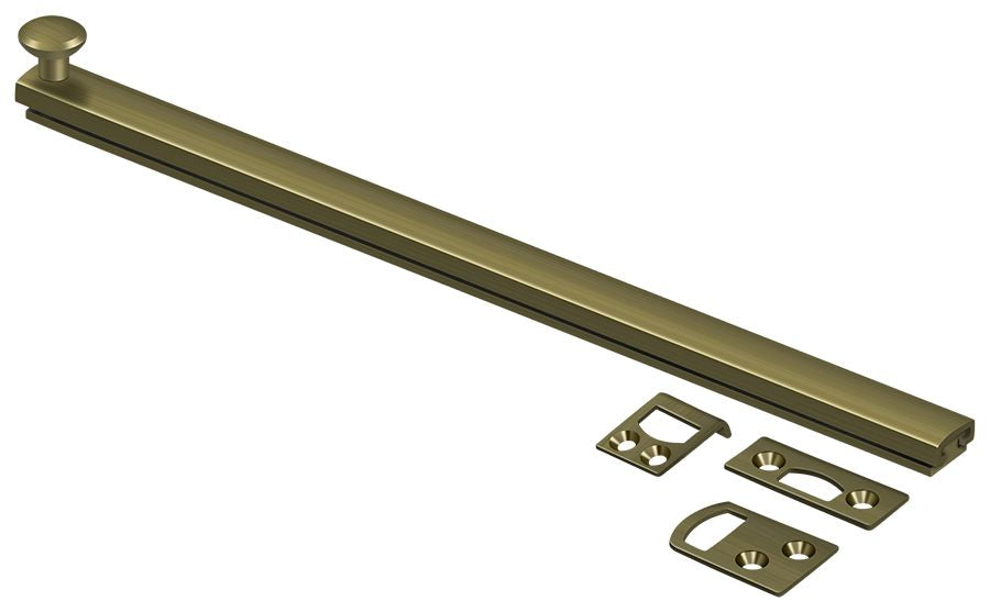 Deltana 12SBCS5 12" Surface Bolt; Concealed Screw; Heavy Duty; Antique Brass Finish