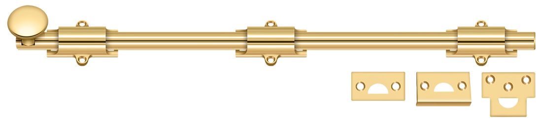 Deltana 18SB003 18" Surface Bolt; Heavy Duty; Lifetime Brass Finish