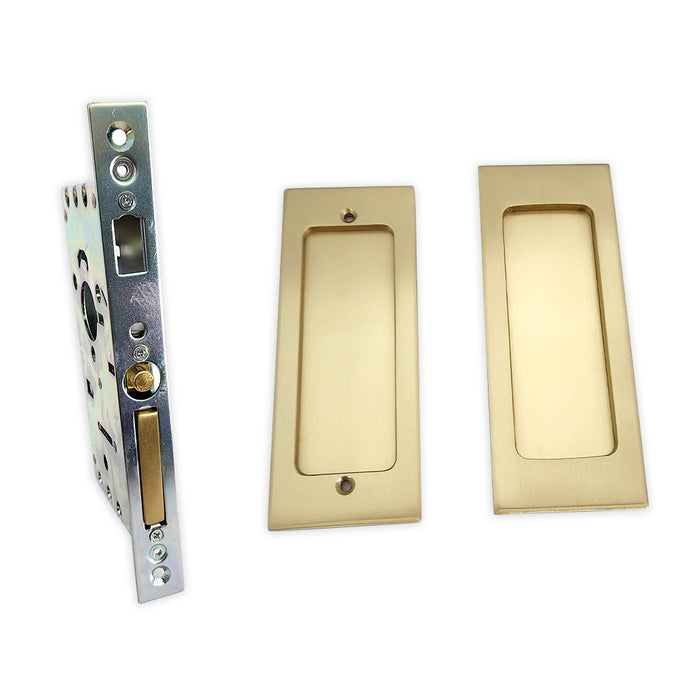 Emtek 2114US4138 Modern Rectangular Passage Pocket Door Mortise Lock for 1-3/8" Door Satin Brass Finish