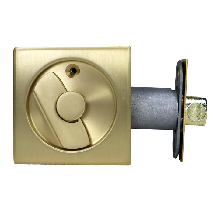 Emtek 2135US4 Square Privacy Pocket Door Tubular Lock with Privacy Strike Plate and Dust Box Satin Brass Finish