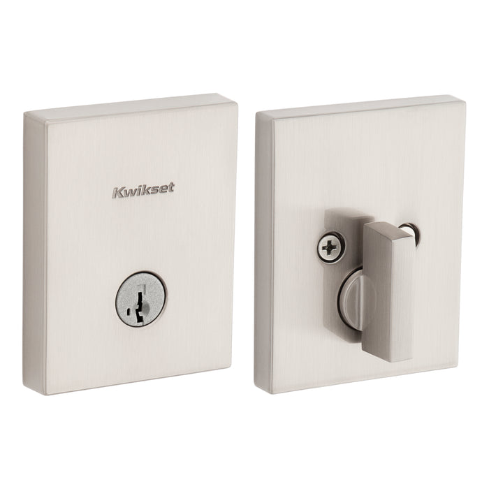 Kwikset 258RCT-15S Rectangular Contemporary Low Profile Single Cylinder SmartKey Deadbolt with 6AL Latch and RCS Strike KA3 Satin Nickel Finish