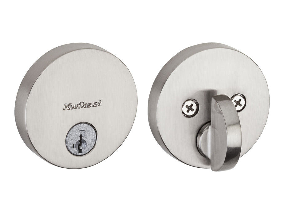 Kwikset 258RDT-15S Uptown Round Contemporary Low Profile Single Cylinder SmartKey Deadbolt with 6AL Latch and RCS Strike KA3 Satin Nickel Finish