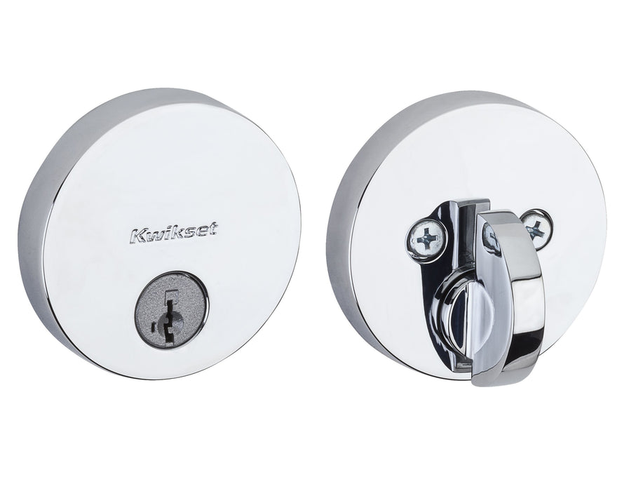 Kwikset 258RDT-26S Uptown Round Contemporary Low Profile Single Cylinder SmartKey Deadbolt with 6AL Latch and RCS Strike KA3 Bright Chrome Finish