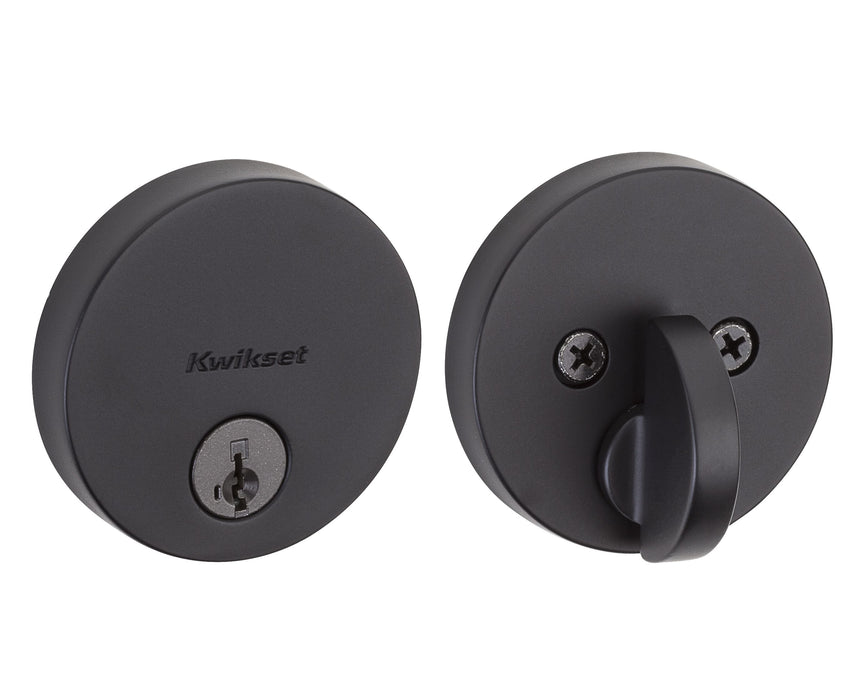 Kwikset 258RDT-514S Uptown Round Contemporary Low Profile Single Cylinder SmartKey Deadbolt with 6AL Latch and RCS Strike KA3 Matte Black Finish