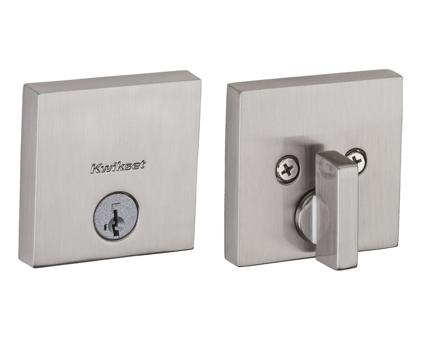 Kwikset 258SQT-15S Downtown Square Contemporary Low Profile Single Cylinder SmartKey Deadbolt with 6AL Latch and RCS Strike KA3 Satin Nickel Finish