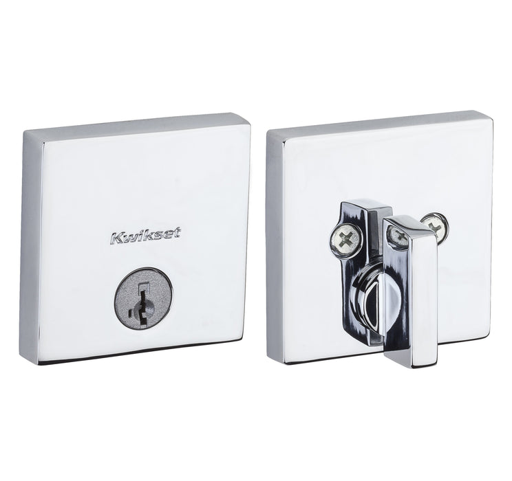 Kwikset 258SQT-26S Downtown Square Contemporary Low Profile Single Cylinder SmartKey Deadbolt with 6AL Latch and RCS Strike KA3 Bright Chrome Finish