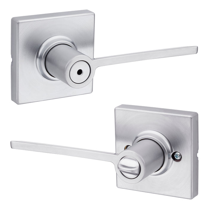 Kwikset 300LRLSQT-26D Ladera Lever with Square Rose Privacy Door Lock with 6AL Latch and RCS Strike Satin Chrome Finish