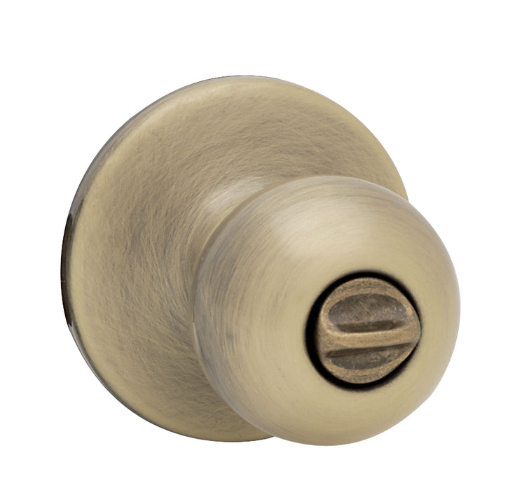 Kwikset 300P-5V1 Polo Knob Privacy Door Lock with New Chassis with 6AL Latch and RCS Strike Antique Brass Finish