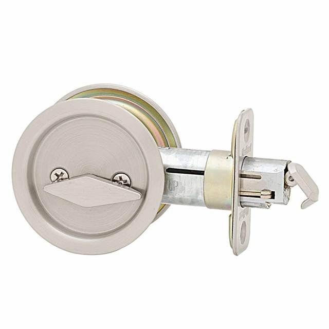 Kwikset 335-15 Round Privacy Pocket Door Lock Satin Nickel Finish