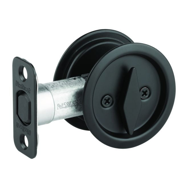 Kwikset 335-514 Round Privacy Pocket Door Lock Matte Black Finish