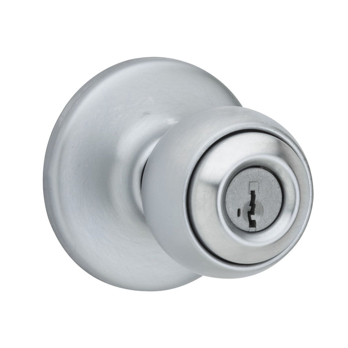 Kwikset 400P-26DSV1 Polo Knob Entry Door Lock SmartKey with New Chassis with 6AL Latch and RCS Strike Satin Chrome Finish