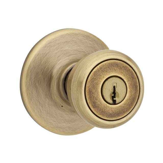 Kwikset 400T-5V1 Tylo Knob Entry Door Lock with New Chassis with 6AL Latch and RCS Strike Antique Brass Finish