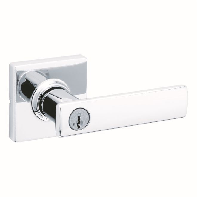 Kwikset 405BRNLSQT-26S Breton Lever with Square Rose Entry Door Lock SmartKey with 6AL Latch and RCS Strike Bright Chrome Finish