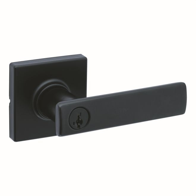 Kwikset 405BRNLSQT-514S Breton Lever with Square Rose Entry Door Lock SmartKey with 6AL Latch and RCS Strike Matte Black Finish