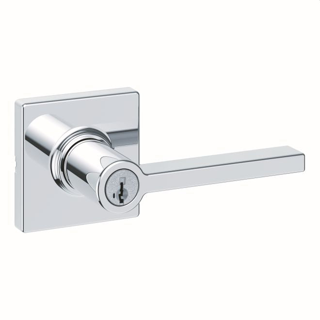 Kwikset 405CSLSQT-26S Casey Lever with Square Rose Entry Door Lock SmartKey with 6AL Latch and RCS Strike Bright Chrome Finish