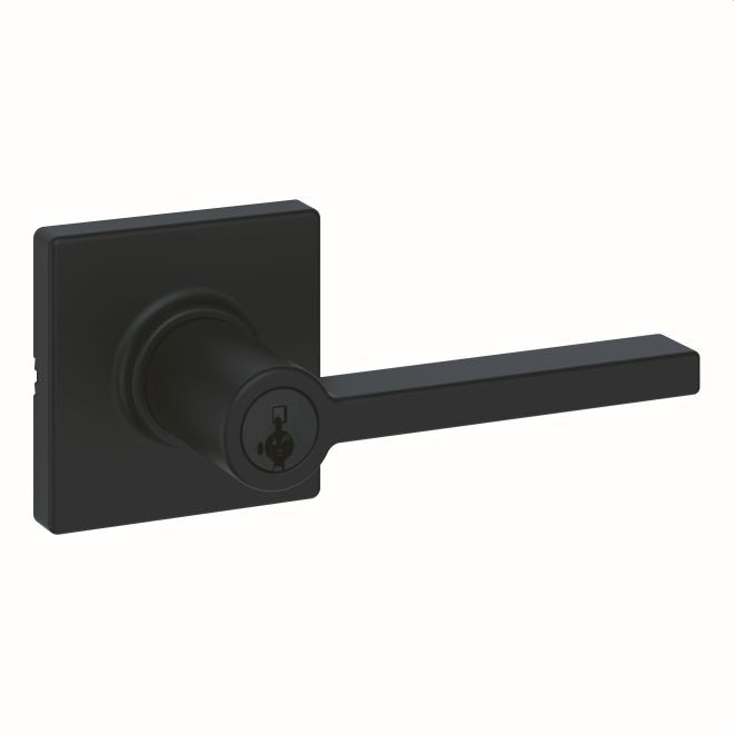 Kwikset 405CSLSQT-514S Casey Lever with Square Rose Entry Door Lock SmartKey with 6AL Latch and RCS Strike Matte Black Finish