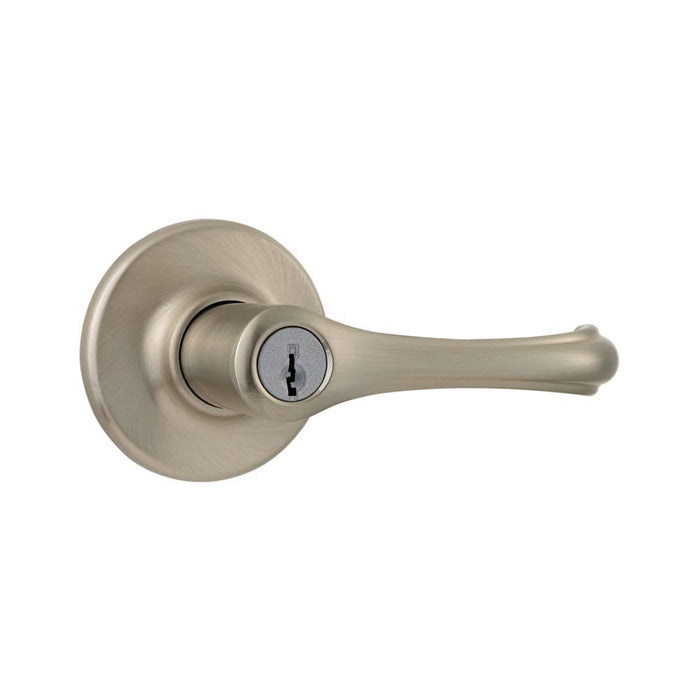 Kwikset 405DNL-15V1 Dorian Lever Entry Door Lock with New Chassis and 6AL Latch and RCS Strike Satin Nickel Finish