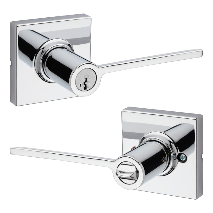 Kwikset 405LRLSQT-26S Ladera Lever with Square Rose Entry Door Lock SmartKey with 6AL Latch and RCS Strike Bright Chrome Finish