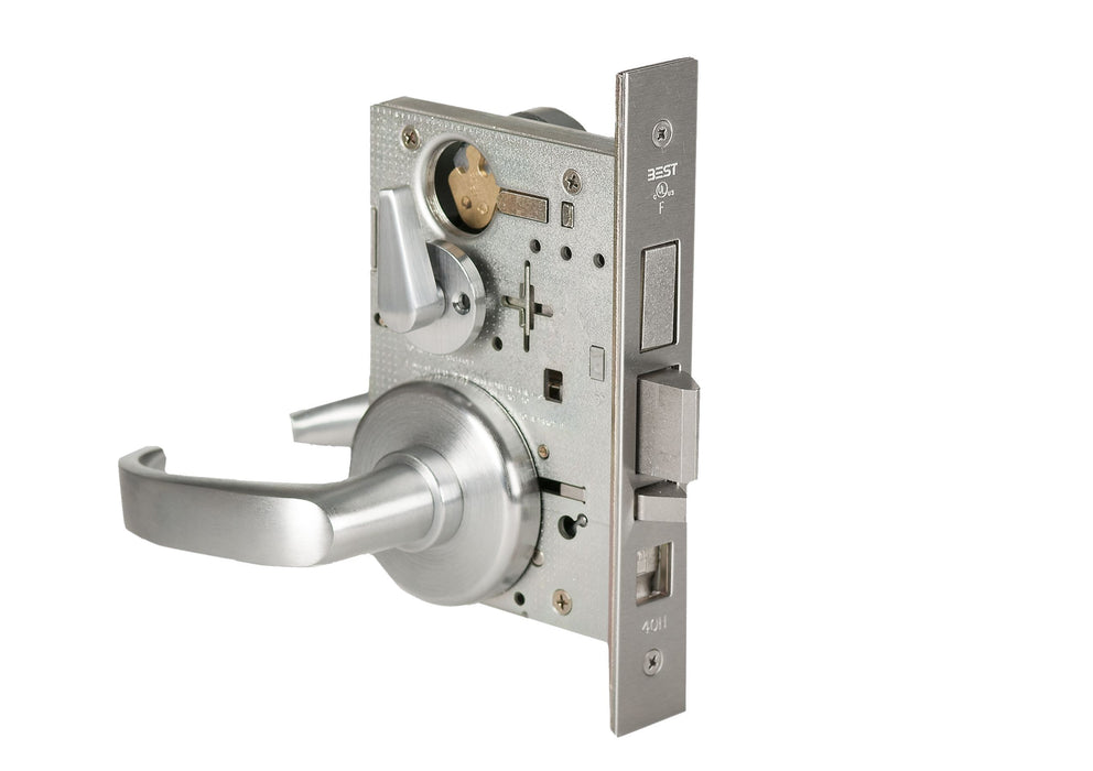 Best 45H7AB14H626RH Mortise Lock 7 Pin Office with Deadbolt 14 Lever with H Rose Right Hand Satin Chrome Finish