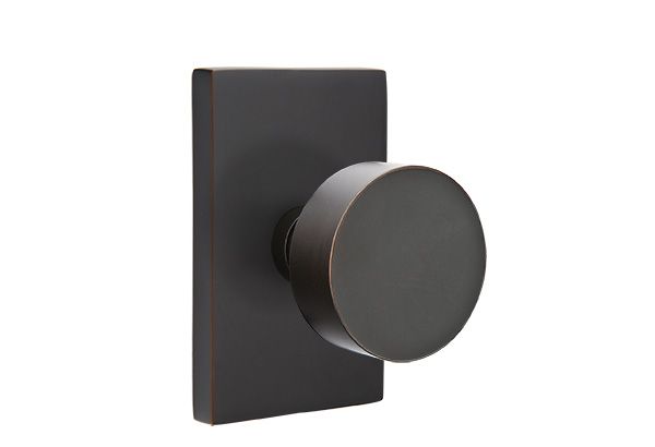 Emtek 5052ROUUS10B Round Knob Dummy Pair with Modern Rectangular Rose for 1-1/4" to 2" Door Oil Rubbed Bronze Finish