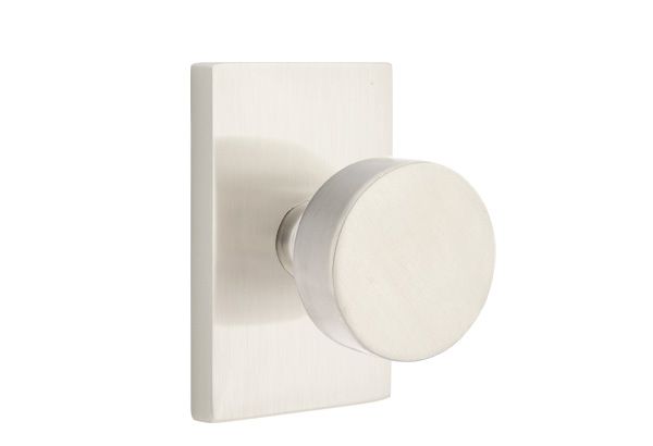 Emtek 5052ROUUS15 Round Knob Dummy Pair with Modern Rectangular Rose for 1-1/4" to 2" Door Satin Nickel Finish