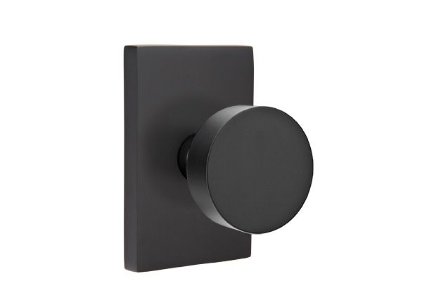 Emtek 5052ROUUS19 Round Knob Dummy Pair with Modern Rectangular Rose for 1-1/4" to 2" Door Flat Black Finish