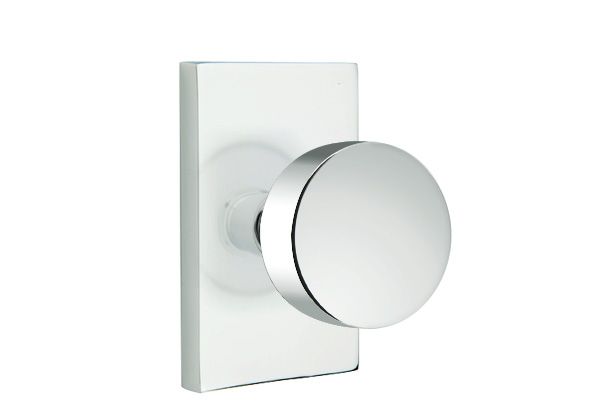 Emtek 5052ROUUS26 Round Knob Dummy Pair with Modern Rectangular Rose for 1-1/4" to 2" Door Polished Chrome Finish