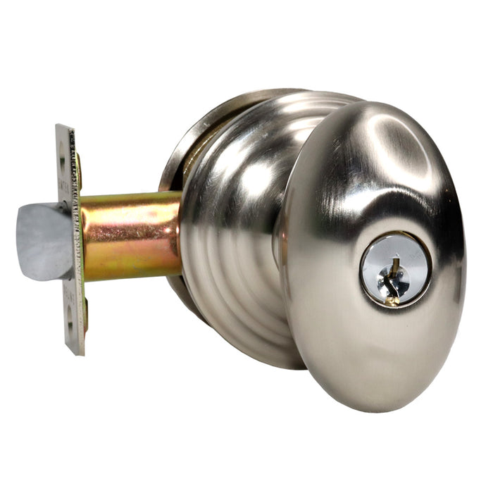 Emtek 5100EUS15 Egg Knob 2-3/8" and 2-3/4" Backset Keyed Entry with Regular Rose for 1-1/4" to 2-1/16" Door Satin Nickel Finish