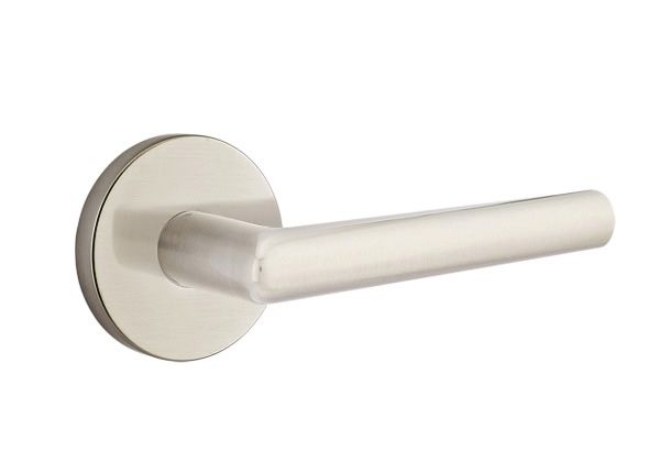 Emtek 5109STUUS15LH Stuttgart Lever Left Hand 2-3/8" Backset Passage with Disk Rose for 1-1/4" to 2" Door Satin Nickel Finish