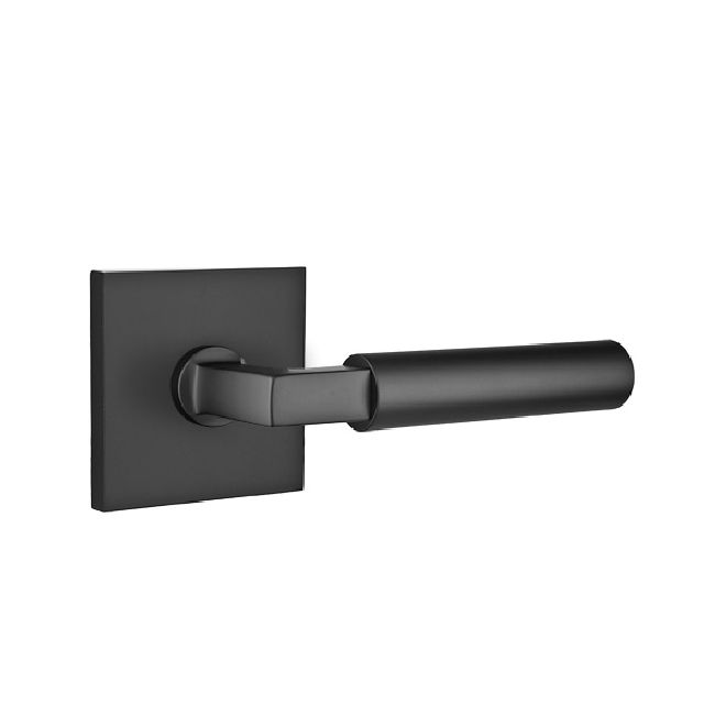 Emtek 5110HECUS19LH Hercules Lever Left Hand 2-3/8" Backset Passage with Square Rose for 1-1/4" to 2" Door Flat Black Finish