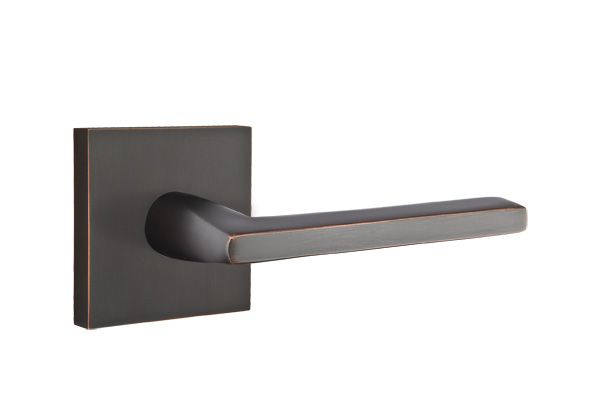 Emtek 5110HLOUS10BLH Helios Lever Left Hand 2-3/8" Backset Passage with Square Rose for 1-1/4" to 2" Door Oil Rubbed Bronze Finish