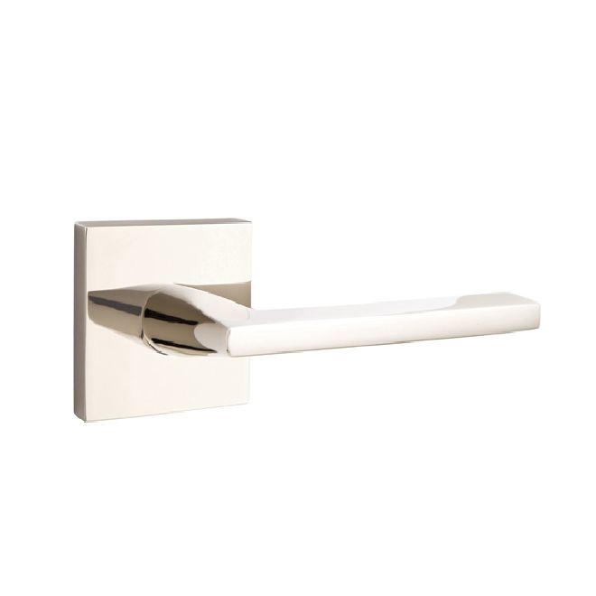 Emtek 5110HLOUS14LH Helios Lever Left Hand 2-3/8" Backset Passage with Square Rose for 1-1/4" to 2" Door Polished Nickel Lifetime Finish