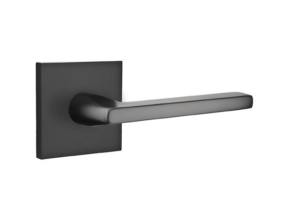 Emtek 5110HLOUS19LH Helios Lever Left Hand 2-3/8" Backset Passage with Square Rose for 1-1/4" to 2" Door Flat Black Finish