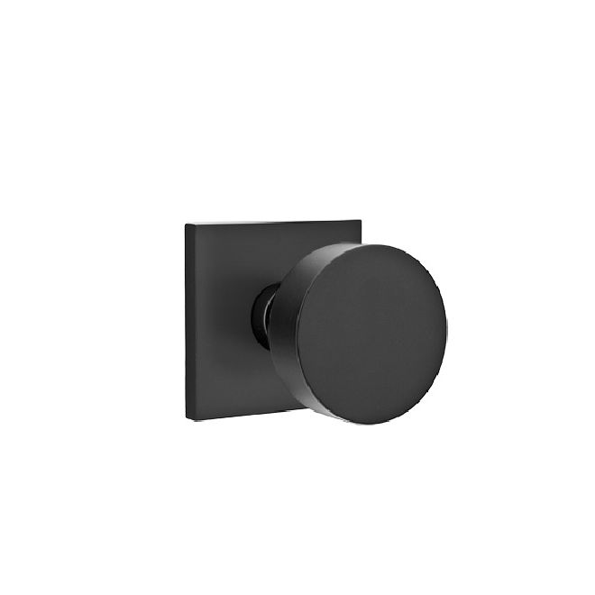 Emtek 5110ROUUS19 Round Knob 2-3/8" Backset Passage with Square Rose for 1-1/4" to 2" Door Flat Black Finish