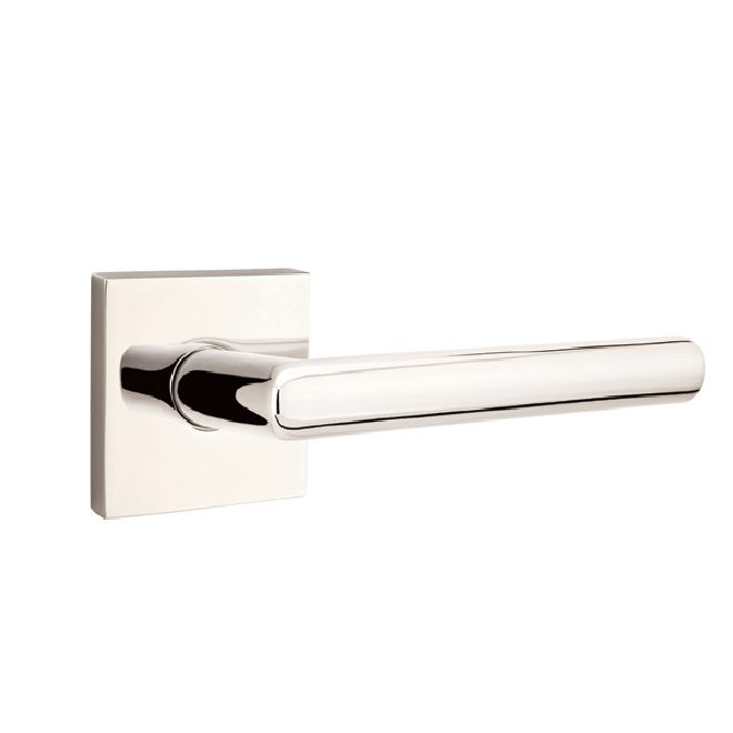 Emtek 5110STUUS14LH Stuttgart Lever Left Hand 2-3/8" Backset Passage with Square Rose for 1-1/4" to 2" Door Polished Nickel Lifetime Finish