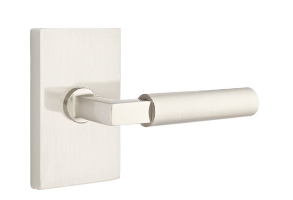 Emtek 5112HECUS15LH Hercules Lever Left Hand 2-3/8" Backset Passage with Modern Rectangular Rose for 1-1/4" to 2" Door Satin Nickel Finish