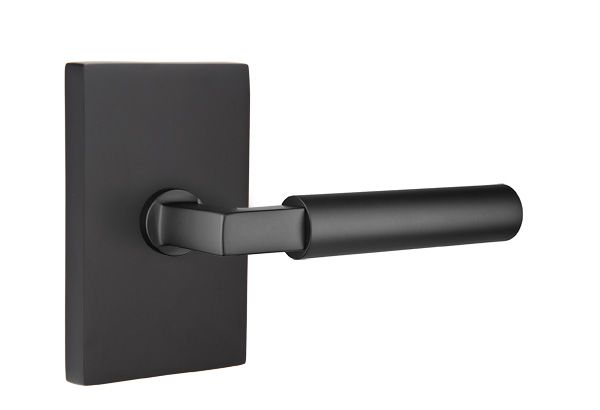 Emtek 5112HECUS19LH Hercules Lever Left Hand 2-3/8" Backset Passage with Modern Rectangular Rose for 1-1/4" to 2" Door Flat Black Finish