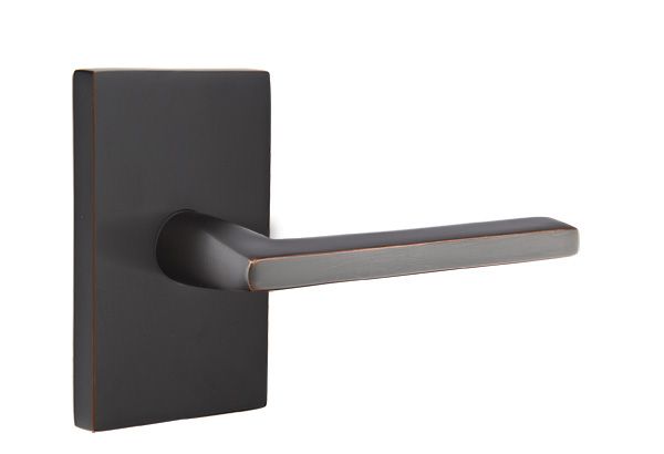 Emtek 5112HLOUS10BLH Helios Lever Left Hand 2-3/8" Backset Passage with Modern Rectangular Rose for 1-1/4" to 2" Door Oil Rubbed Bronze Finish