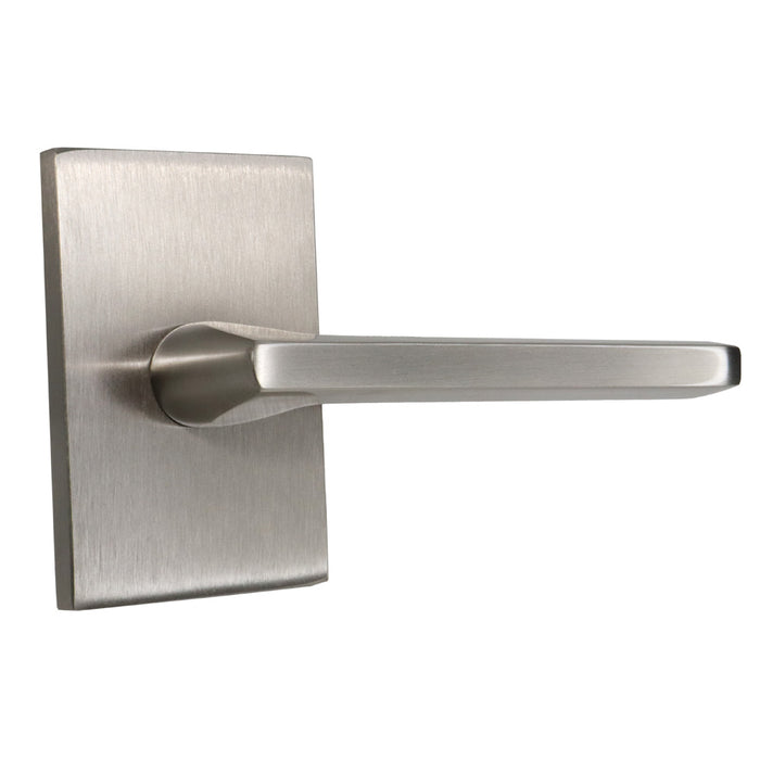 Emtek 5112HLOUS15RH.RLS Helios Lever Right Hand 2-3/8" Backset with Radius Latch Strike Passage with Modern Rectangular Rose for 1-1/4" to 2" Door Satin Nickel Finish