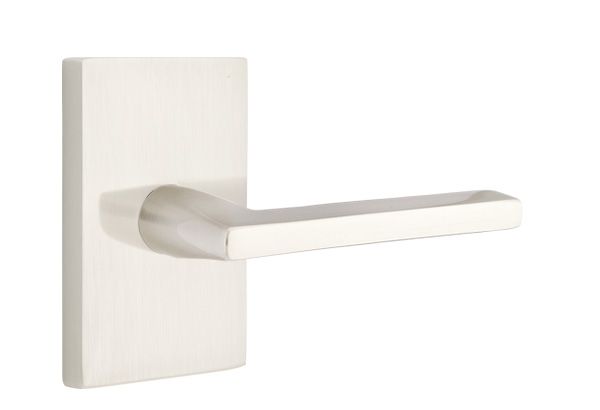 Emtek 5112HLOUS15RH Helios Lever Right Hand 2-3/8" Backset Passage with Modern Rectangular Rose for 1-1/4" to 2" Door Satin Nickel Finish