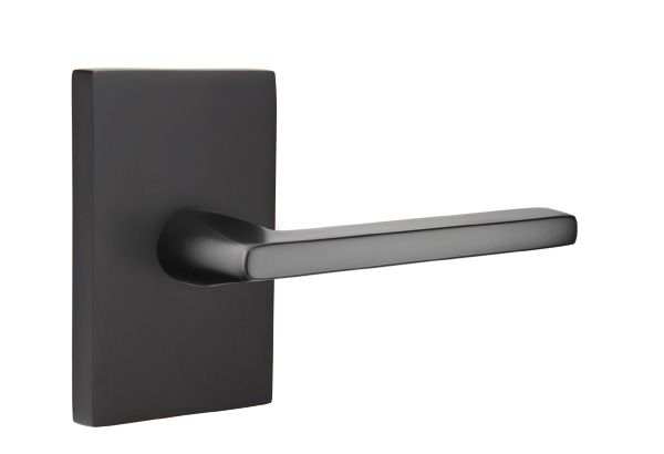 Emtek 5112HLOUS19LH Helios Lever Left Hand 2-3/8" Backset Passage with Modern Rectangular Rose for 1-1/4" to 2" Door Flat Black Finish