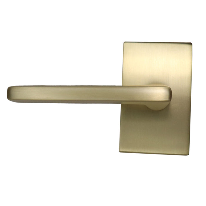 Emtek 5112HLOUS4LH.RLS Helios Lever Left Hand 2-3/8" Backset with Radius Latch Strike Passage with Modern Rectangular Rose for 1-1/4" to 2" Door Satin Brass Finish