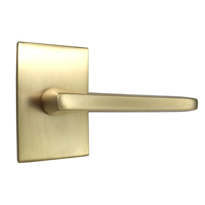 Emtek 5112HLOUS4RH.RLS Helios Lever Right Hand 2-3/8" Backset with Radius Latch Strike Passage with Modern Rectangular Rose for 1-1/4" to 2" Door Satin Brass Finish