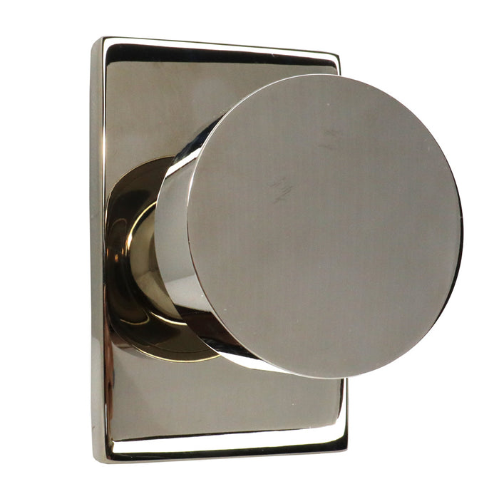 Emtek 5112ROUUS14 Round Knob 2-3/8" Backset Passage with Modern Rectangular Rose for 1-1/4" to 2" Door Polished Nickel Lifetime Finish