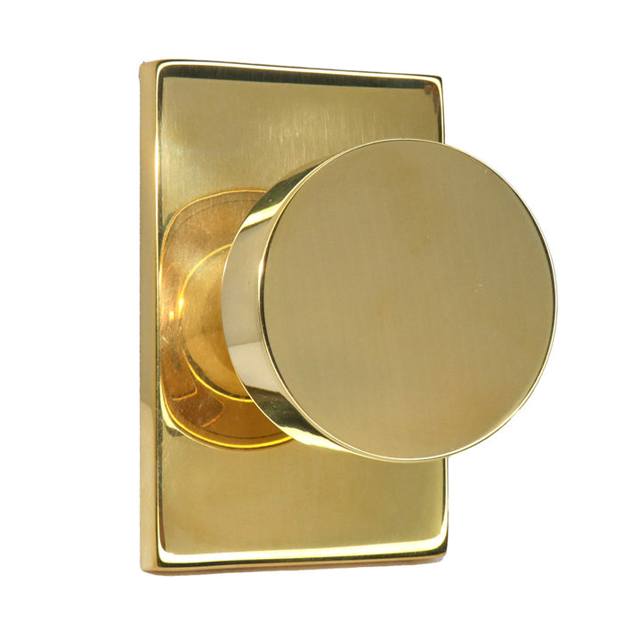 Emtek 5112ROUUS3NL Round Knob 2-3/8" Backset Passage with Modern Rectangular Rose for 1-1/4" to 2" Door Unlacquered Brass Finish