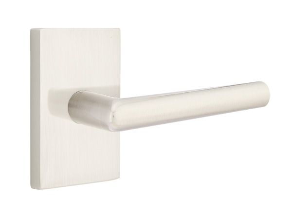 Emtek 5112STUUS15LH Stuttgart Lever Left Hand 2-3/8" Backset Passage with Modern Rectangular Rose for 1-1/4" to 2" Door Satin Nickel Finish