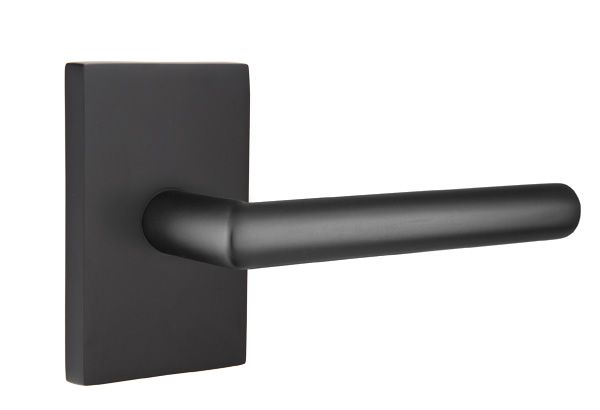 Emtek 5112STUUS19LH Stuttgart Lever Left Hand 2-3/8" Backset Passage with Modern Rectangular Rose for 1-1/4" to 2" Door Flat Black Finish